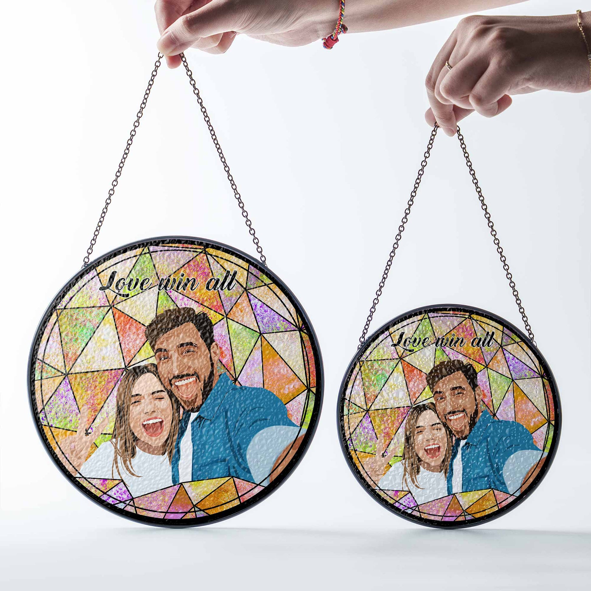 Personalized Romantic Couple Photo To Illustration Art, Turn Art Gift, Glass Suncatcher Hanging Window-BeUnikArt