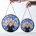 Personalized Turn Photo To Illustration Art, Dad Son Family Potrait Photo Father's Day Stained Glass Suncatcher, Window Hanging Gift for Dad-BeUnikArt