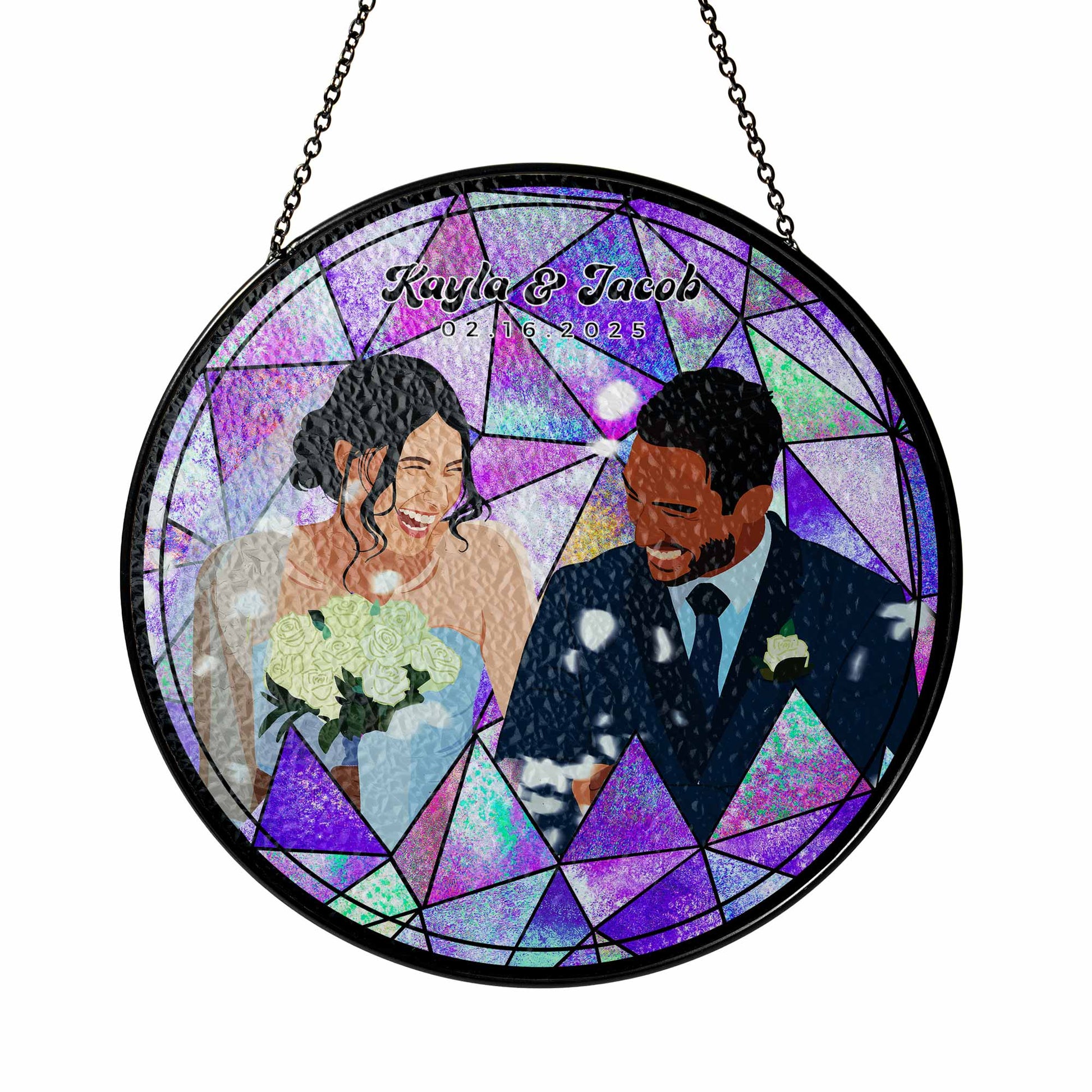 Custom Couple Portrait To Illustration Art, Anniversary Gift Idea, Turn Art Photo With Glass Suncatcher, Window Hanging Keepsake-BeUnikArt