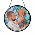 Customized Father and Baby Photo Potrait To Illustration Art, Family Photo Gift, Turn Art Glass Suncatcher Father's Day Gift-BeUnikArt