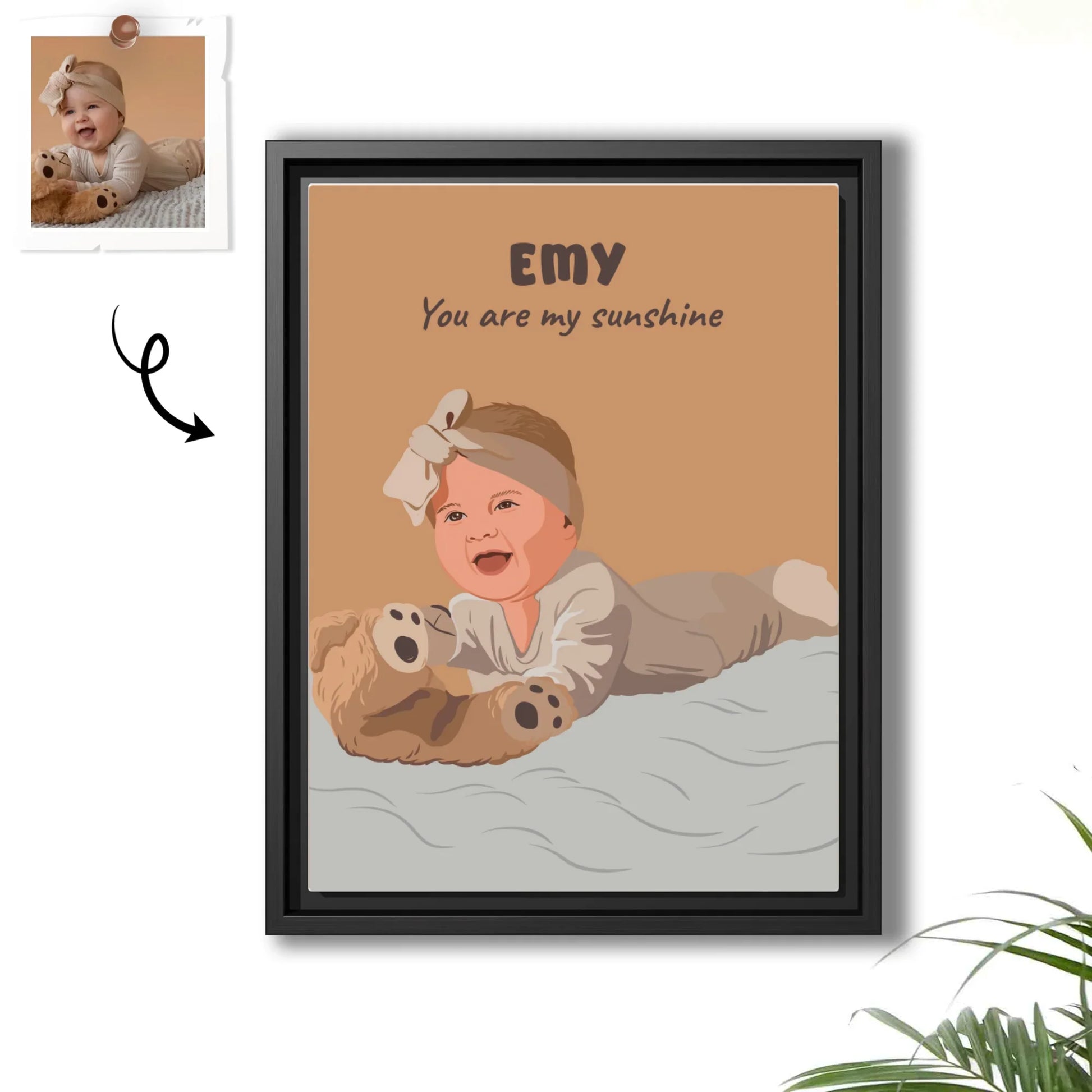 Custom Baby Portrait from Photo, Personalized Art, Thoughtful Gift for Baby Shower, Newborn Arrival Canvas-BeUnikArt