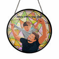 Personalized Turn Photo To Illustration Art, Dad Son Family Potrait Photo Father's Day Stained Glass Suncatcher, Window Hanging Gift for Dad-BeUnikArt