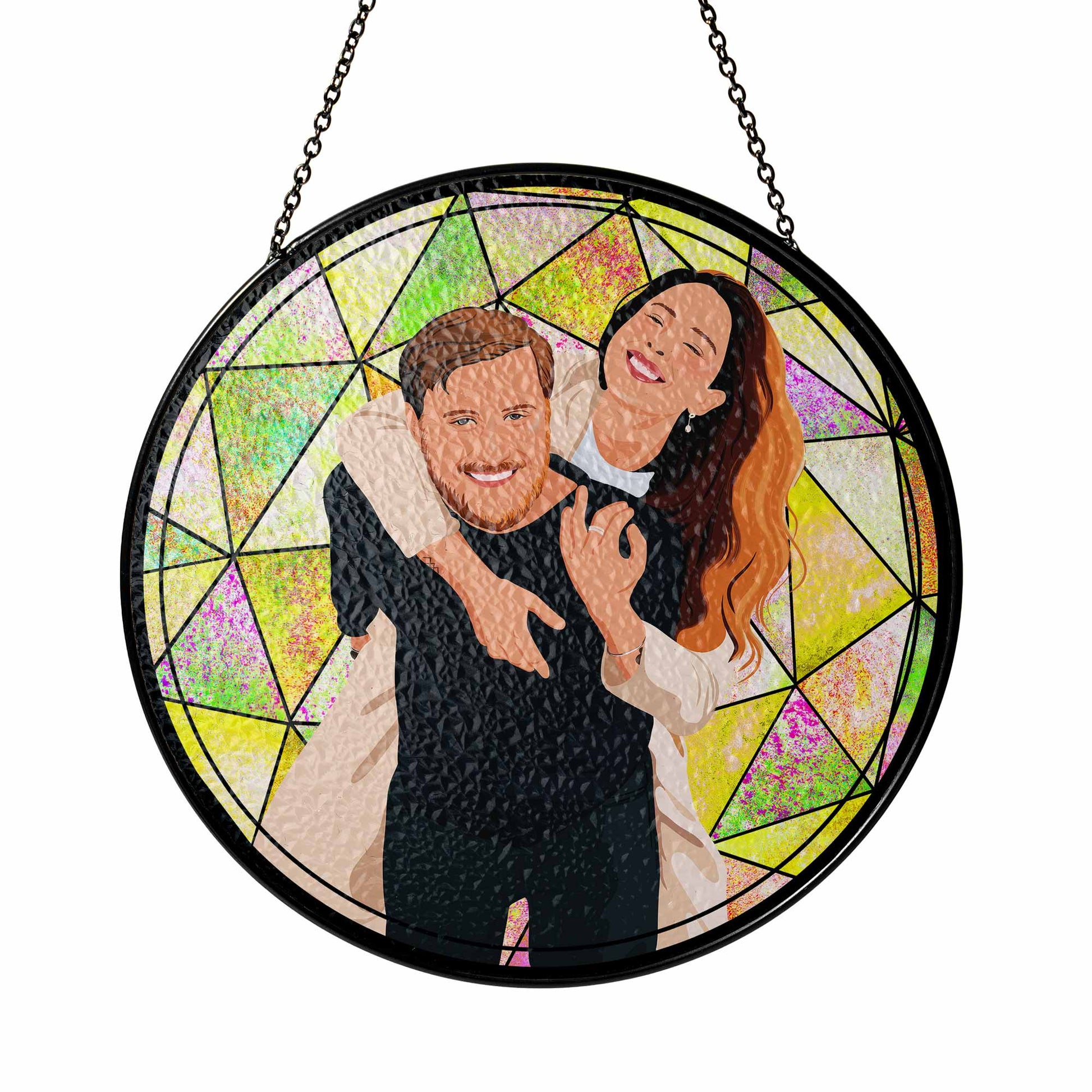 Personalized Romantic Couple Photo To Illustration Art, Turn Art Gift, Glass Suncatcher Hanging Window-BeUnikArt
