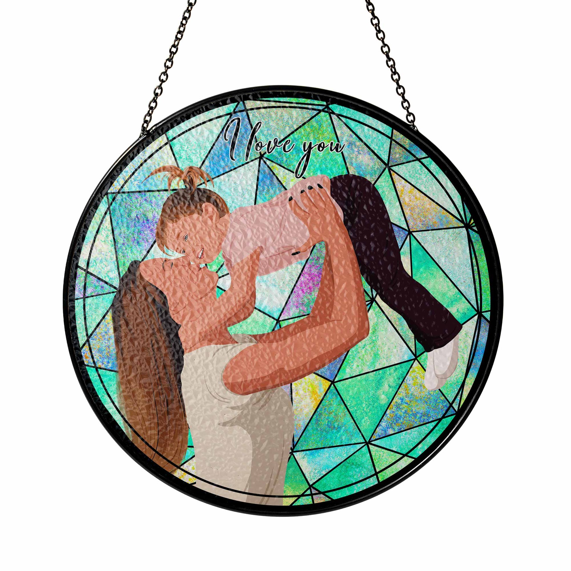 Custom Photo To Illustration Art, Mother Daughter Son Family Potrait Art Mother's Day Stained Glass Suncatcher, Window Hanging Gift for Mom-BeUnikArt