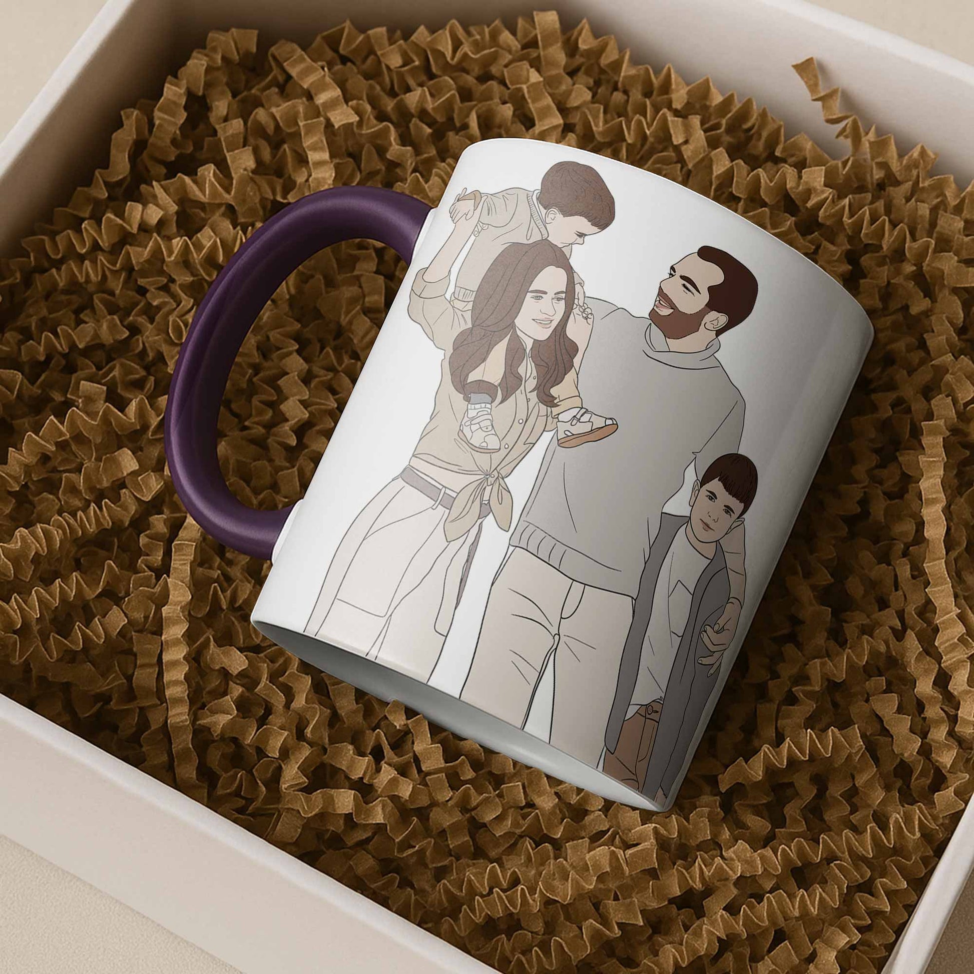Customized Family Photo Turn to Doodle Art Style, Family Gift Mug, Accent Coffee Mug (11, 15oz)-BeUnikArt