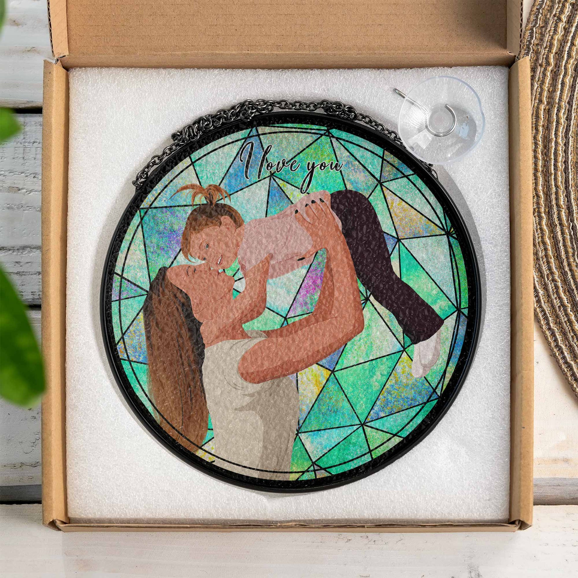 Custom Photo To Illustration Art, Mother Daughter Son Family Potrait Art Mother's Day Stained Glass Suncatcher, Window Hanging Gift for Mom-BeUnikArt