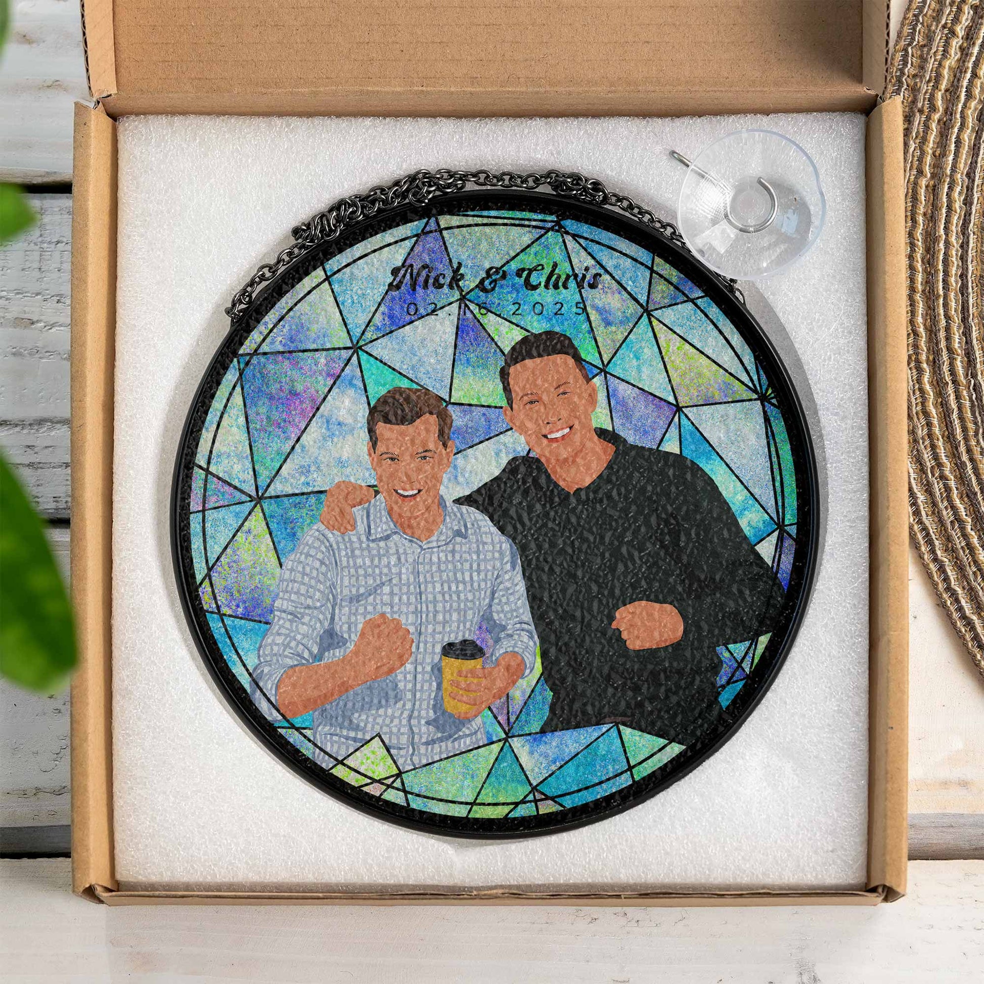 Customized Turn Art Friendship Photo, Custom Glass Suncatcher Gift, Unique BFF Keepsake, Hanging Window Decoration-BeUnikArt