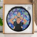 Personalized Turn Photo To Illustration Art, Dad Son Family Potrait Photo Father's Day Stained Glass Suncatcher, Window Hanging Gift for Dad-BeUnikArt