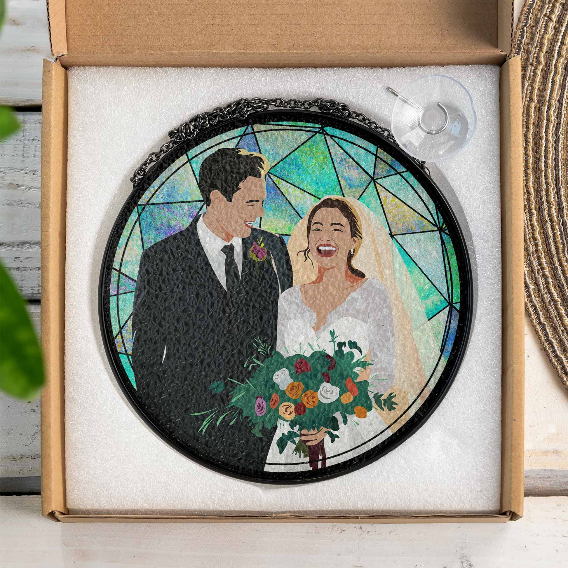 Custom Couple Portrait To Illustration Art, Anniversary Gift Idea, Turn Art Photo With Glass Suncatcher, Window Hanging Keepsake-BeUnikArt