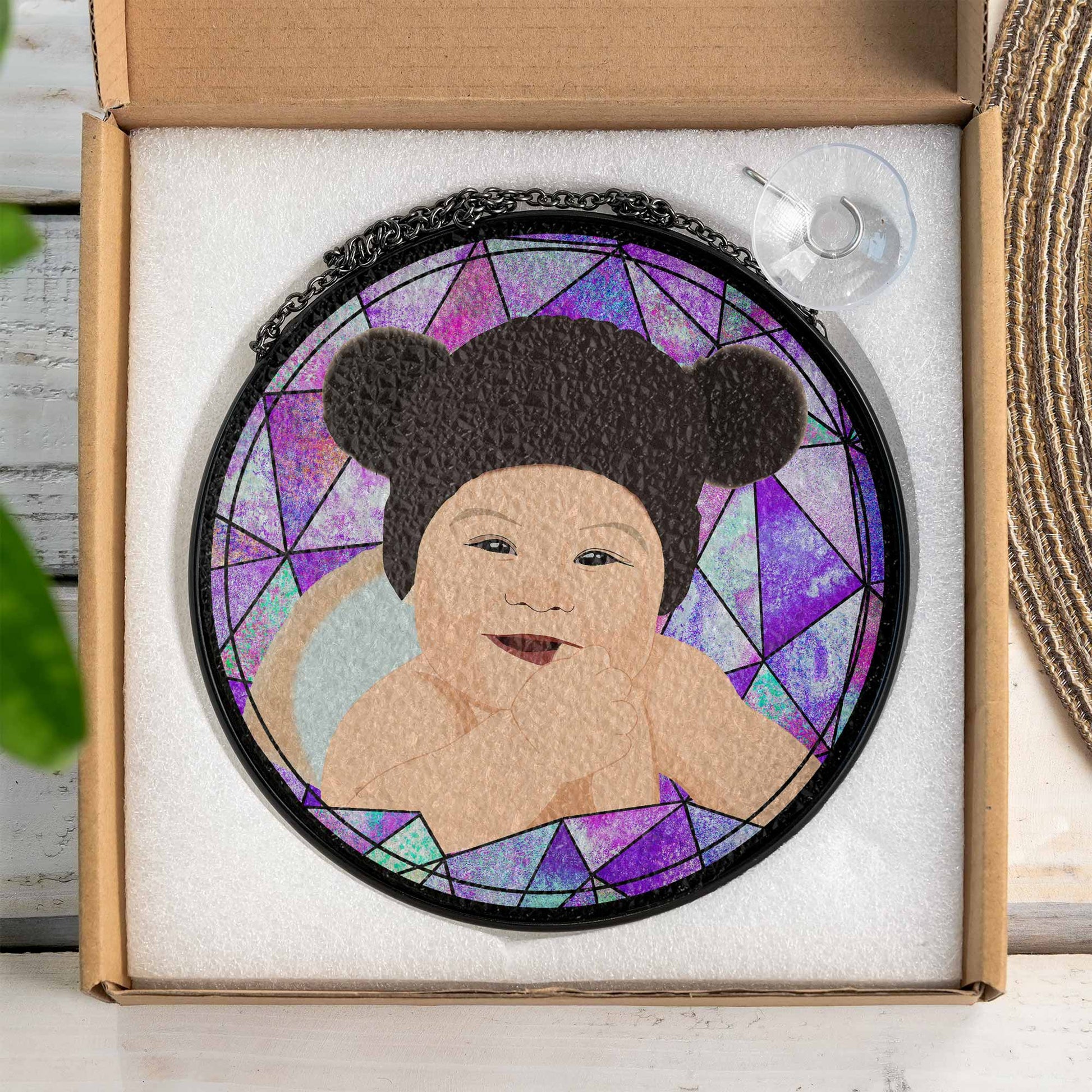 Customized Turn Art Baby Portrait From Photo, Unique Baby Shower Gift, Glass Suncatcher Nursery Window Decor-BeUnikArt