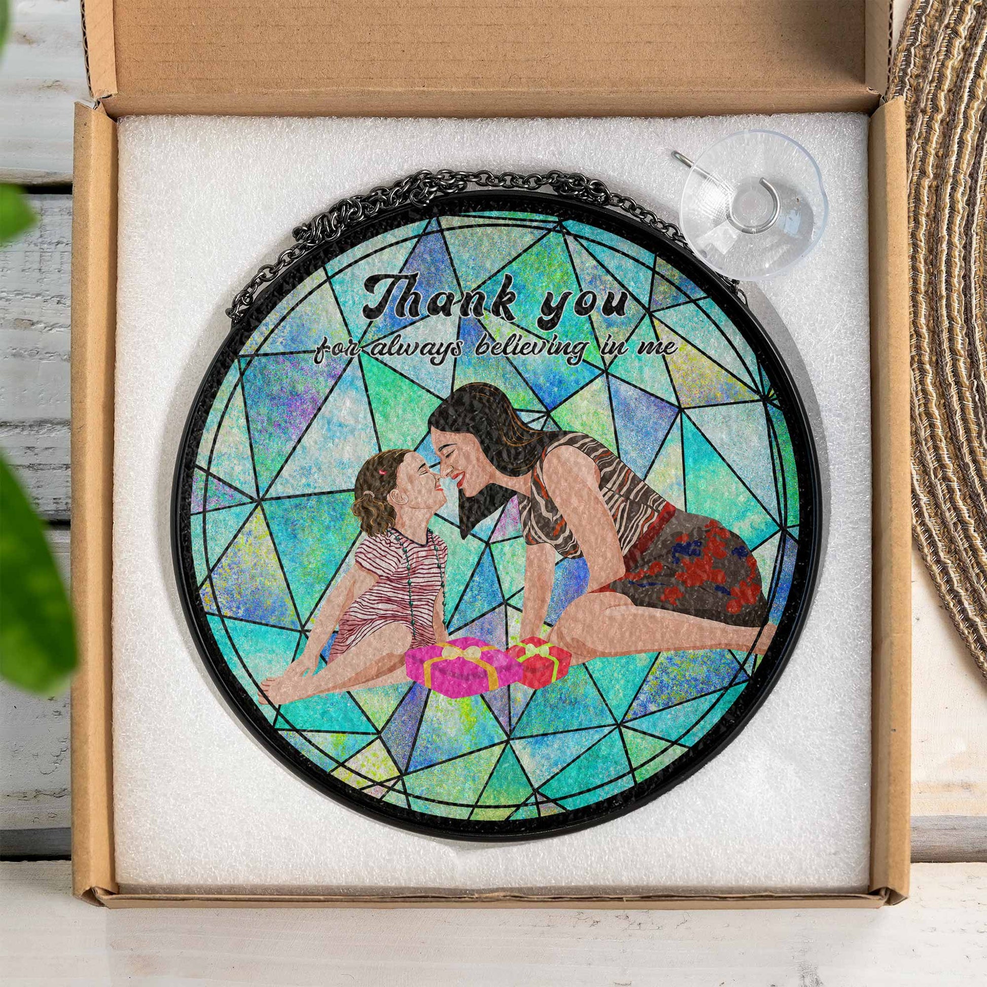 Custom Photo Portrait Illustration with Glass Suncatcher Window Hanging Decoration for Mother's Day Gift-BeUnikArt