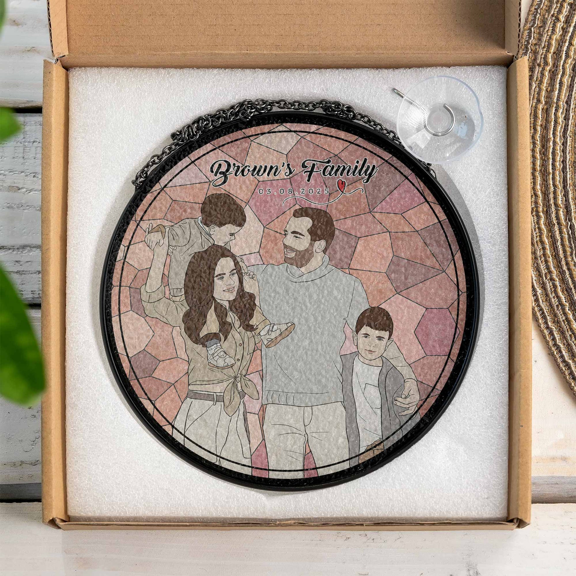 Personalized Family Photo Potrait, Turn Photo to Doodle Style Art, Glass Suncatcher Gift for Mom or Dad, Family Gift-BeUnikArt