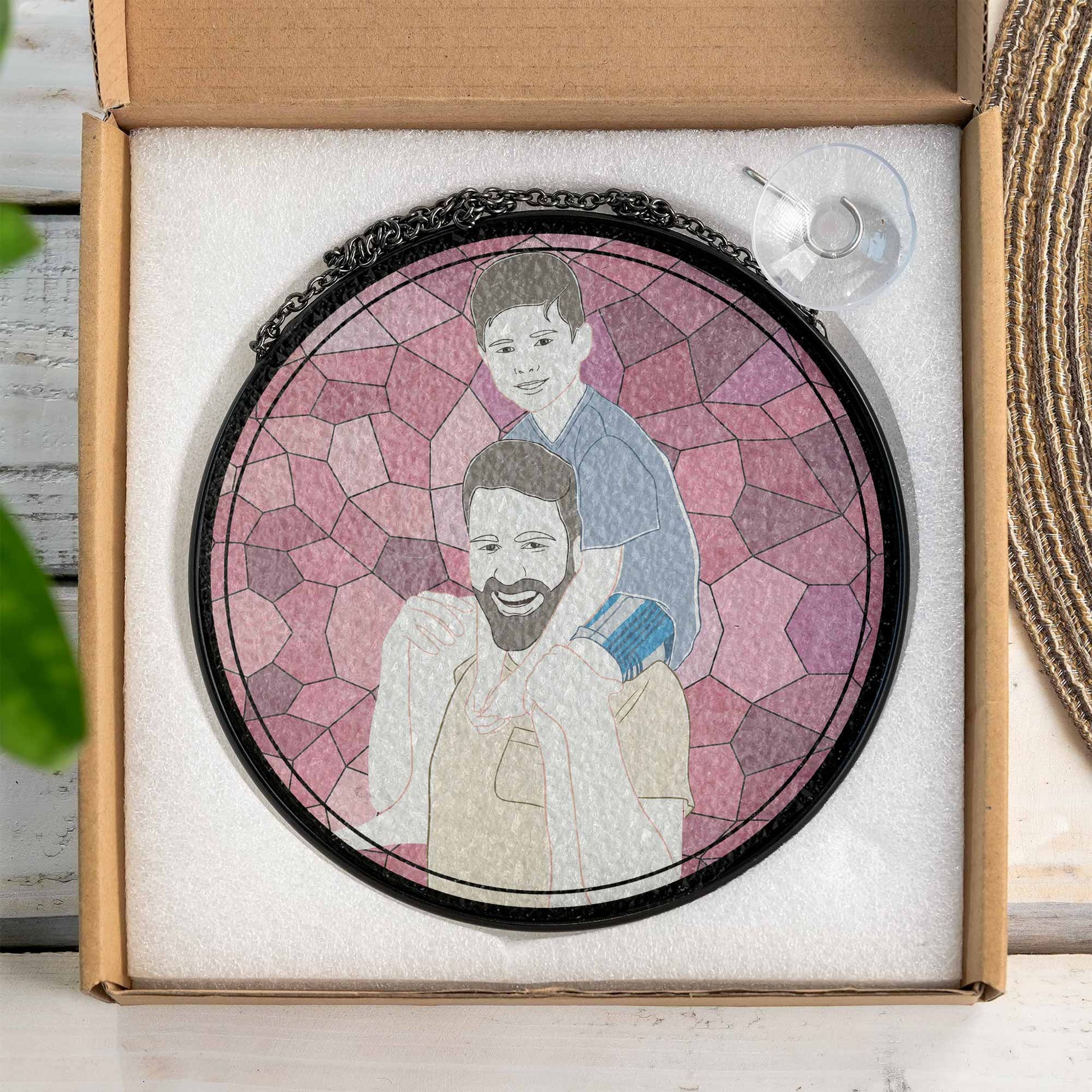 Customized Turn Art Mom and Child Portrait, Custom Glass Suncatcher Gift, Mother's Day Window Hanging-BeUnikArt
