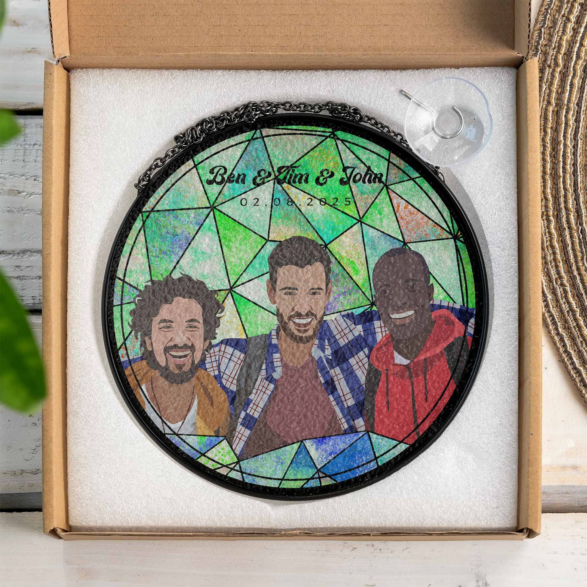 Customize Friends Portrait Photo to Illustration Art, Personalize Turn Art Best Friend Stain Glass Suncatcher, Gift for Friends-BeUnikArt