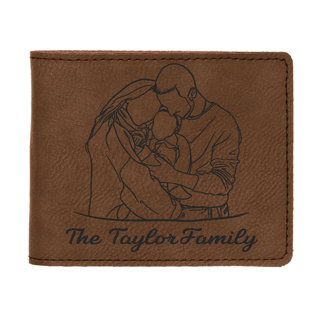 Personalized Photo to Pencil Sketch Family Portrait Leatherette Bifold Wallet