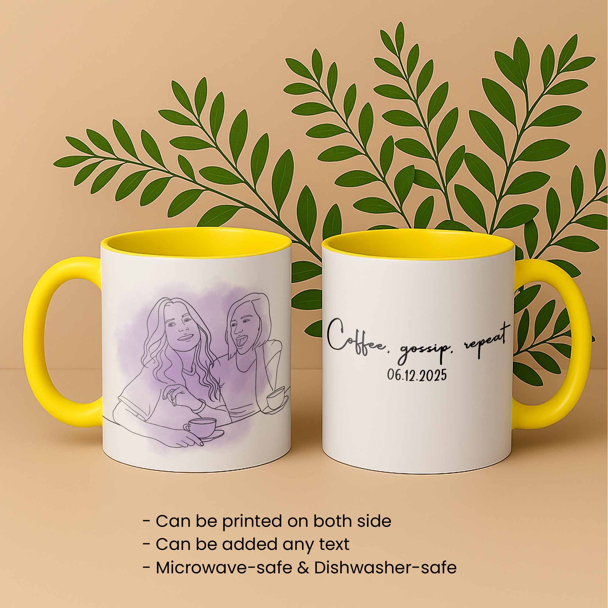 Personalized Friendship Line Art from Photo, Best Friend Gift Mug, Accent Coffee Mug (11, 15oz) - BeUnikArt