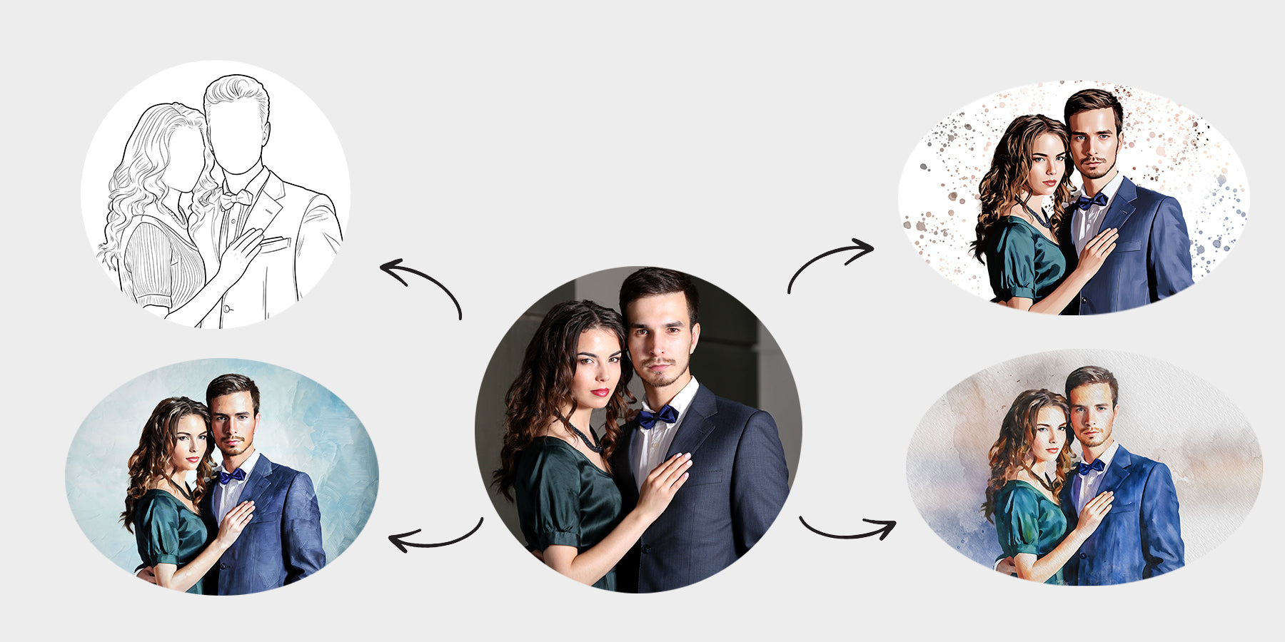 Collage of a couple in formal attire with an outline drawing and additional images.slider_item_r3hVeN