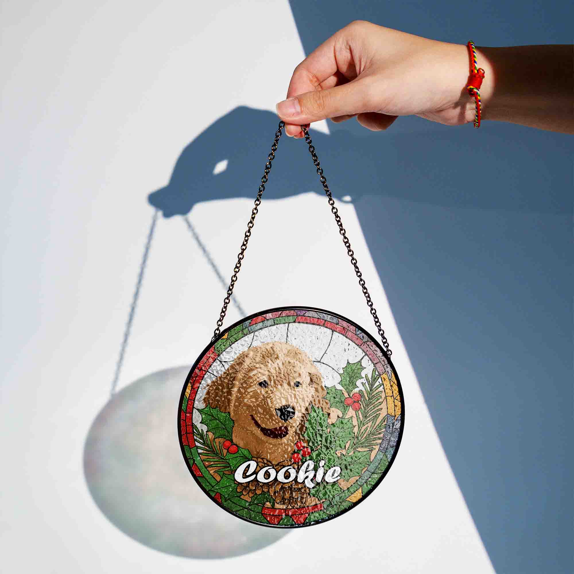 Customized Doodle Pet Portrait Christmas Gift Stained Glass Suncatcher For Pet Parents