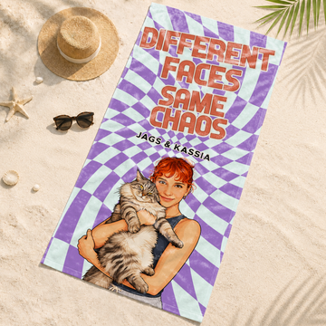 Custom Pet and Owner Pop Art Beach Towel with Personalized Text, Colorful Photo Gift for Pet Lovers