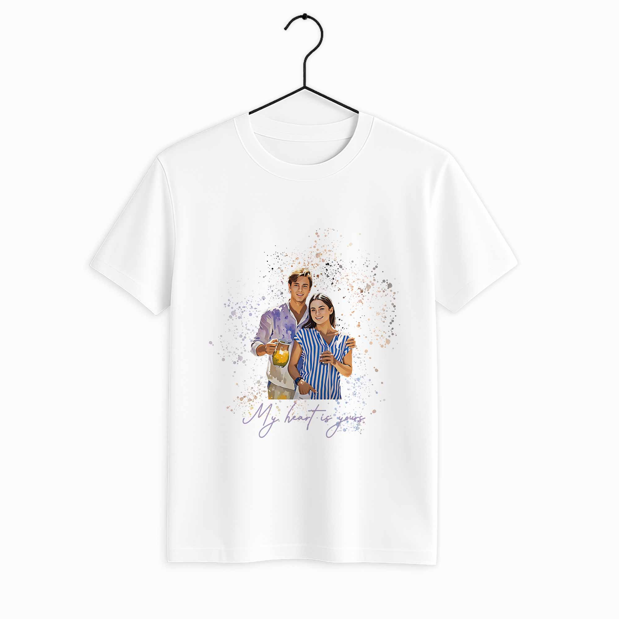 Custom Your Sweet Moment Into Illustration Art, Romantic Couple Unisex Crewneck T-shirt S-5XL