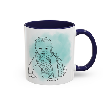 Personalized Baby Portrait Photo to Detailed Line Art Accent Mug with Custom Text - 11, 15 oz