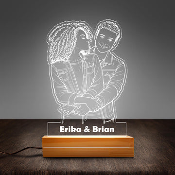 Personalized Couple Line Art Night Light - Custom Minimalist Portrait Lamp, Romantic Valentine’s Day Gift & Anniversary Keepsake