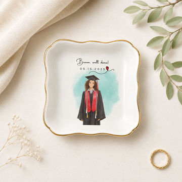 Personalized Graduation Photo Anime Illustration Trinket Dish with Custom Text, Custom Graduate Keepsake Gift