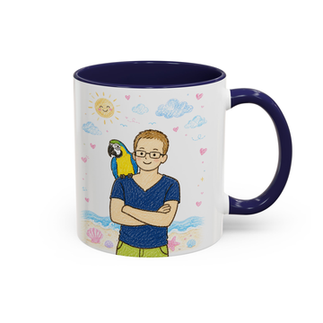 Personalized Pet & Owner Photo to Crayon Doodle Accent Mug with Custom Text - 11, 15 oz