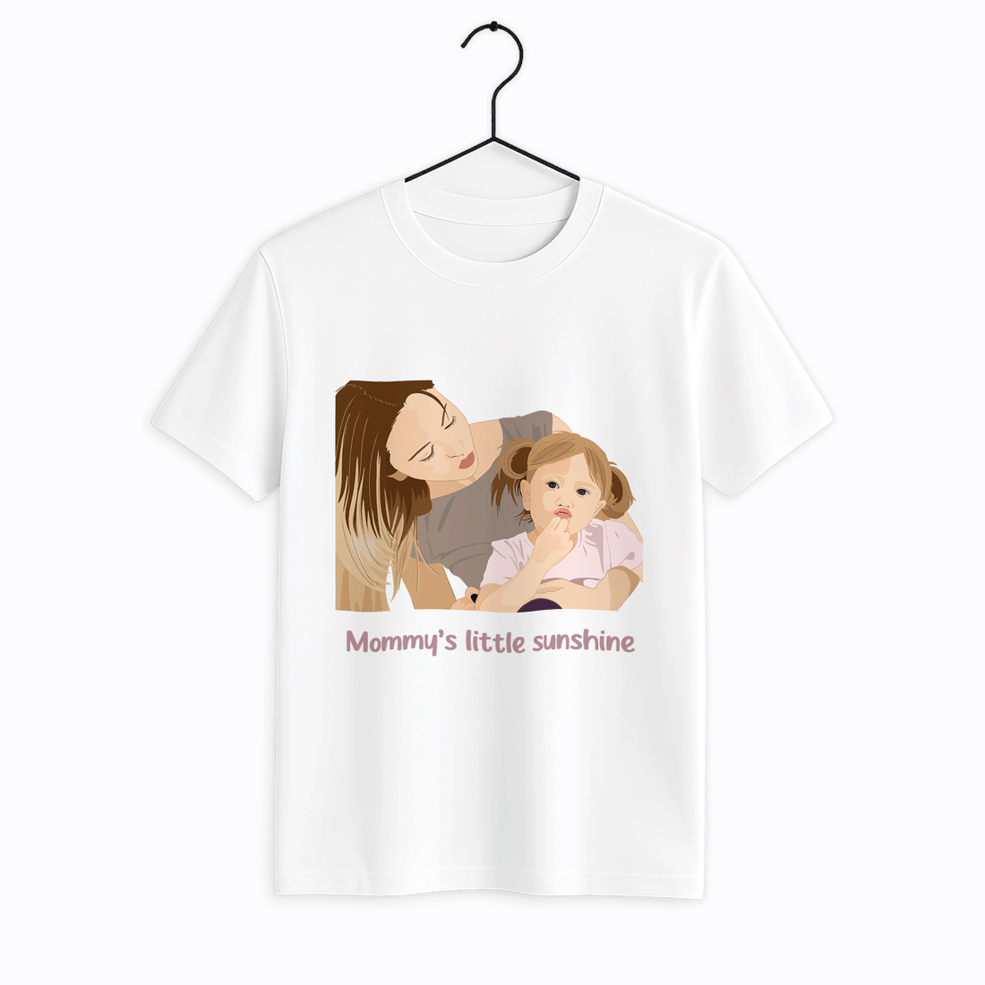 Customized Portrait Photo to Illustration Art Painting, Happy Mothers Day Gift Unisex Crewneck T-shirt S-5XL-BeUnikArt