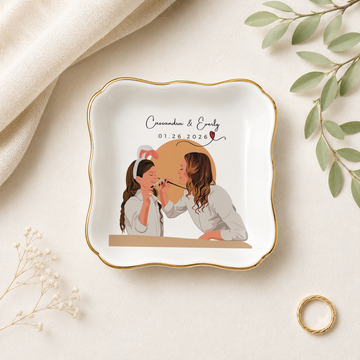 Personalized Mom & Kid Photo Illustration Trinket Dish with Custom Text, Custom Mother Keepsake Gift