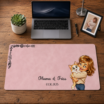 Personalized Photo to Cartoon Cat Lover Portrait Desk Mat