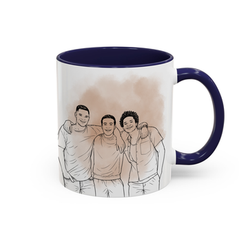 Personalized Friend Photo to Detailed Line Art Accent Mug with Custom Text - 11, 15 oz
