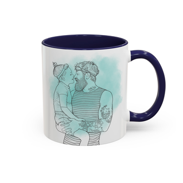 Personalized Dad & Kid Photo to Detailed Line Art Accent Mug with Custom Text - 11, 15 oz