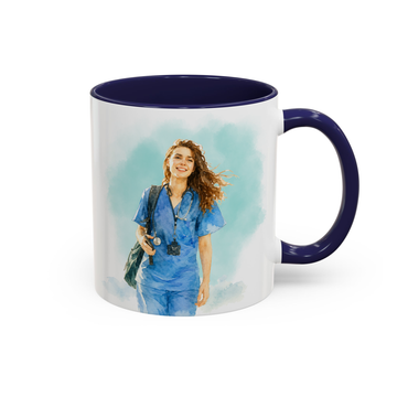Personalized Nurse Photo to Water Color Accent Mug with Custom Text - 11, 15 oz