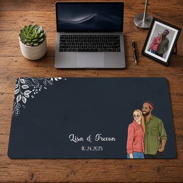 Personalized Couple Photo to Water Color Doodle Desk Mat with Custom Text