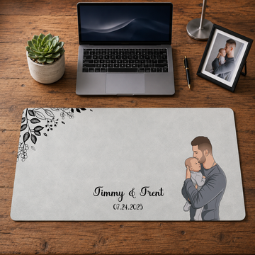 Personalized Dad & Kid Photo to Illustration Desk Mat with Custom Text