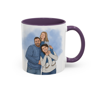 Personalized Big Family Photo to Illustration Accent Mug with Custom Text - 11, 15 oz