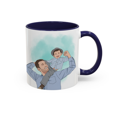 Personalized Dad & Kid Photo to Illustration Accent Mug with Custom Text - 11, 15 oz