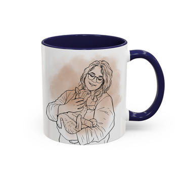 Personalized Cat & Owner Photo to Detailed Line Art Accent Mug with Custom Text - 11, 15 oz