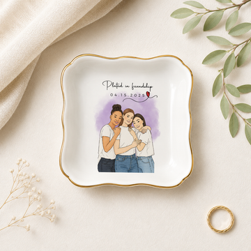 Personalized Friend Photo Water Color Doodle Trinket Dish with Custom Text, Custom Best Friend Keepsake Gift