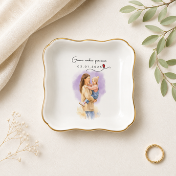 Personalized With Mom Photo Water Color Trinket Dish with Custom Text, Custom Mother Keepsake Gift