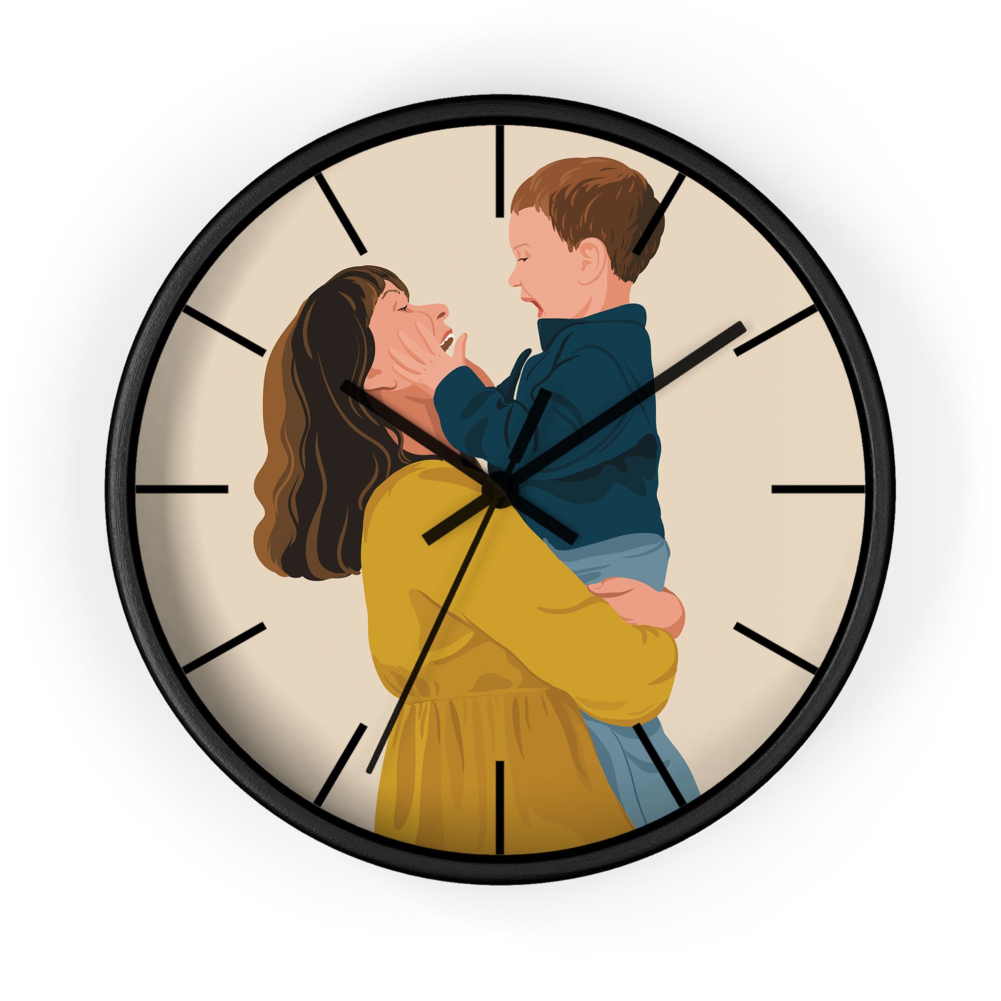 Personalized Portrait from Photo Family Picture Wall Clock Illustration Style Mother's Day Gift