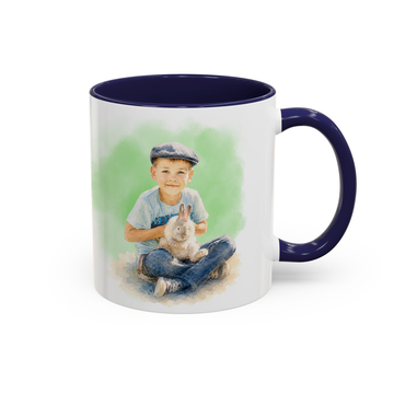 Personalized Pet and Owner Watercolor Accent Mug with Custom Text, Custom Pet Portrait Keepsake Gift