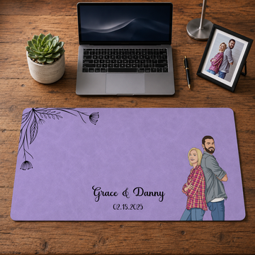 Personalized Couple Photo to Illustration Desk Mat with Custom Text
