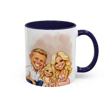 Personalized Family Photo to Caricature Art Accent Mug with Custom Text - 11, 15 oz