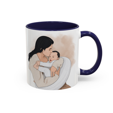 Personalized Mom & Kid Photo to Illustration Accent Mug with Custom Text - 11, 15 oz