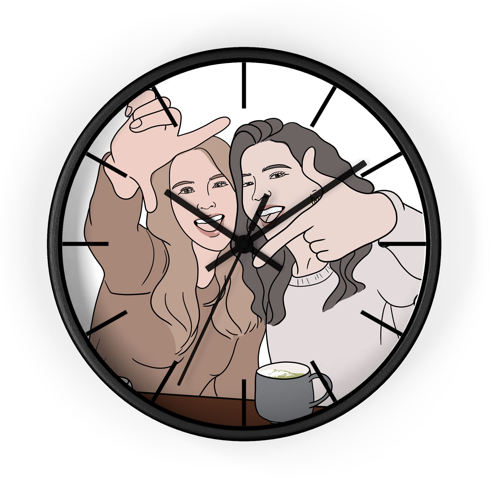 Personalized Portrait from Photo Friendship Picture Wall Clock Doodle Style Best Friends Birthday or Anniversary Gift