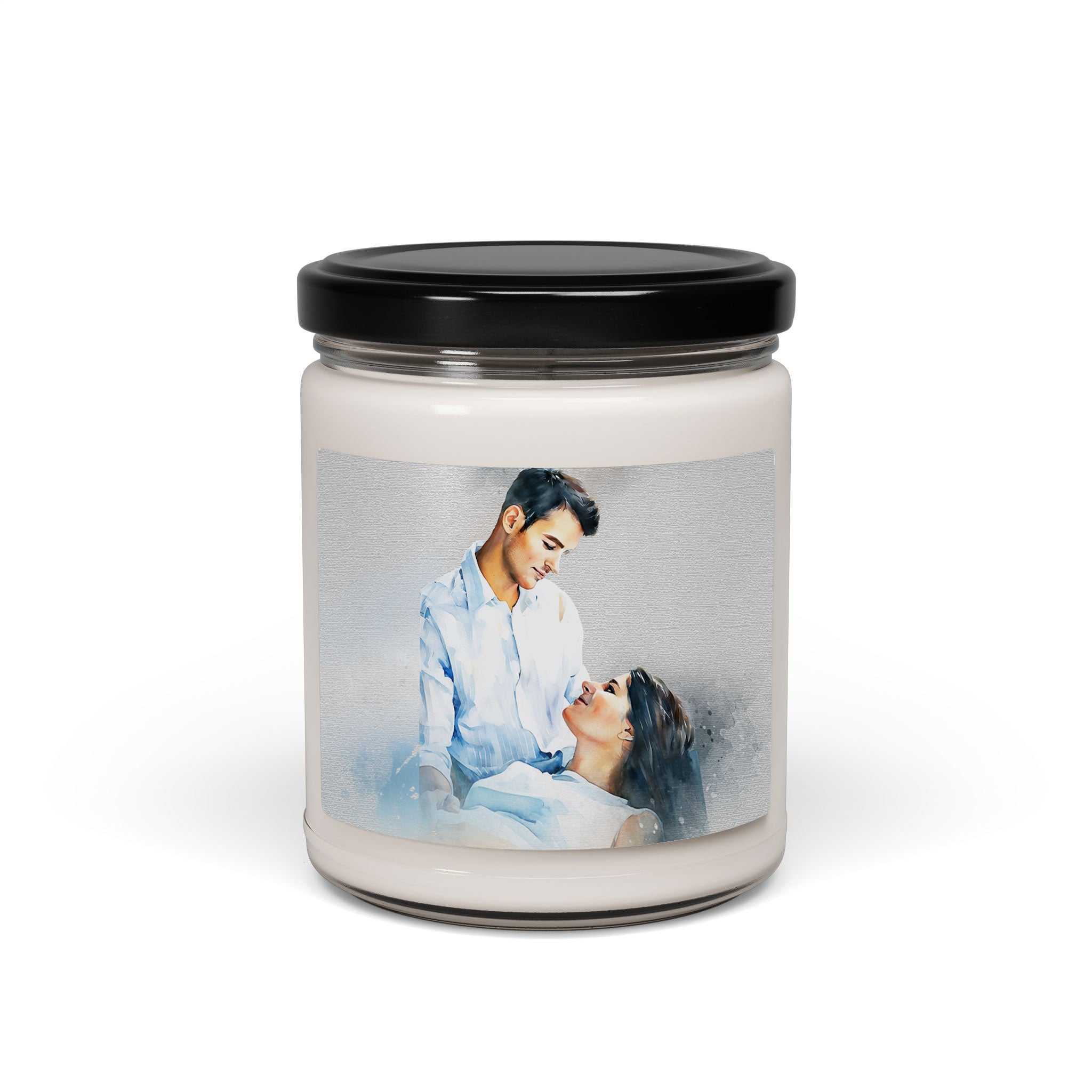 Custom Photo to Art Couple Portrait 9oz. Scented Soy Candle Watercolor Style Lovely Anniversary Gift