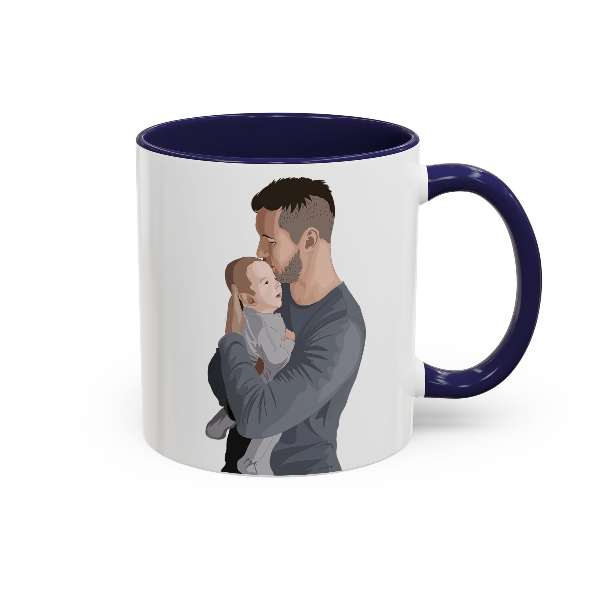 Customized Photo To Illustration Art Father Son Daughter, Gift for Dad, Father's Day Accent Coffee Mug (11, 15oz)-BeUnikArt