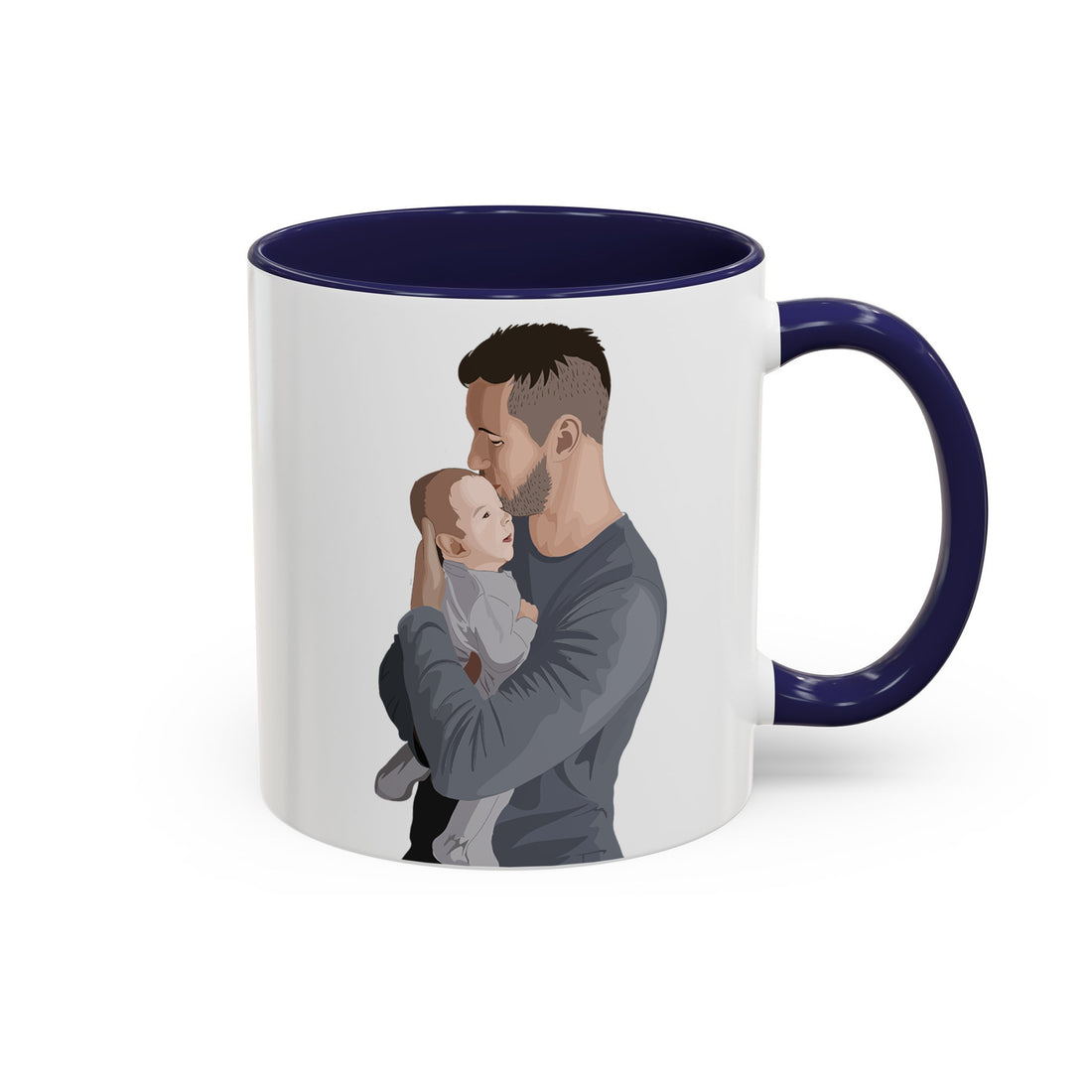 Customized Photo To Illustration Art Father Son Daughter, Gift for Dad, Father's Day Accent Coffee Mug (11, 15oz)-BeUnikArt